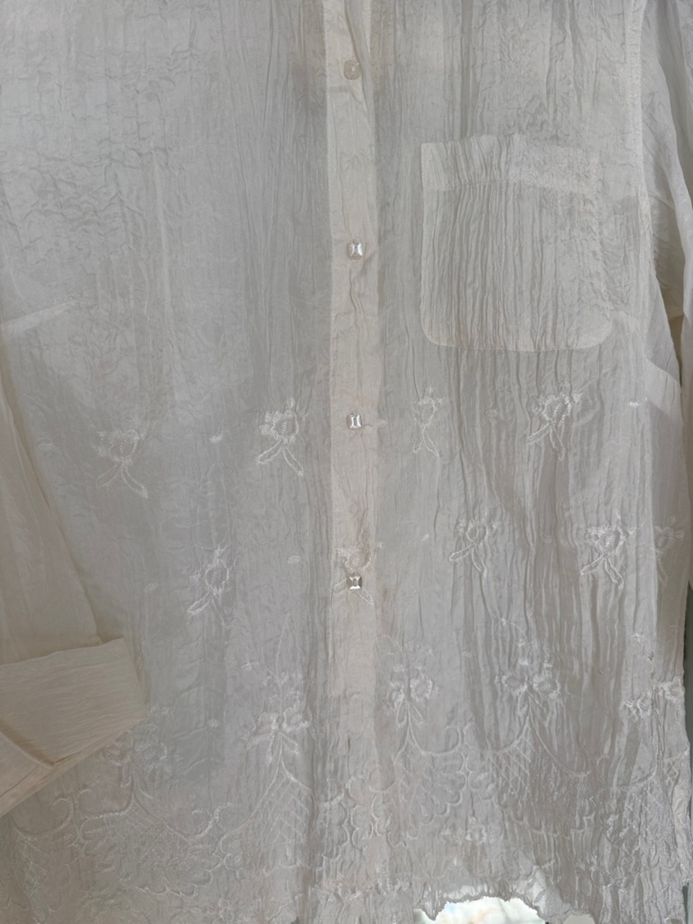 NWT Coldwater Creek White Button-Down Silk Shirt with Embroidery - Picture 3 of 8